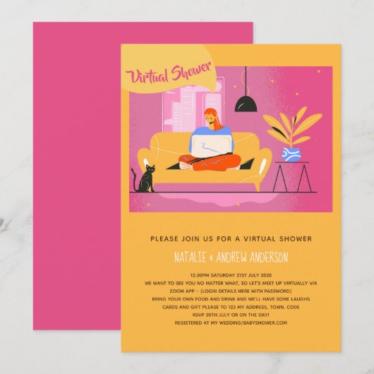 Invitation virtuelle Bébé ou Fête des mariées, Ann (Devant / Derrière)