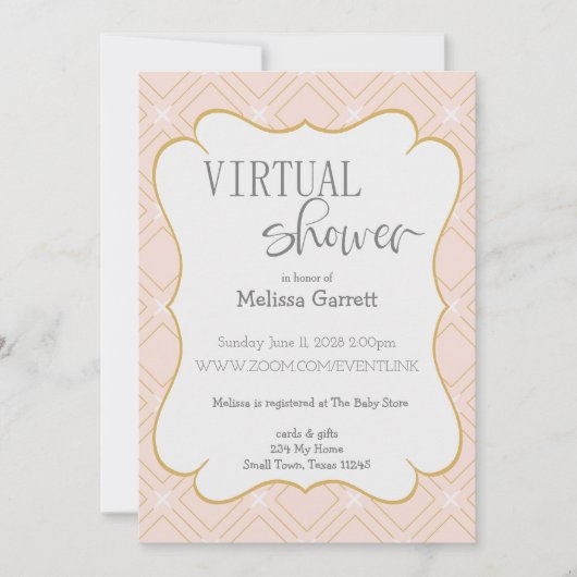 Invitation Virtuelle Géométrique Rose Pêche et Or (Devant)