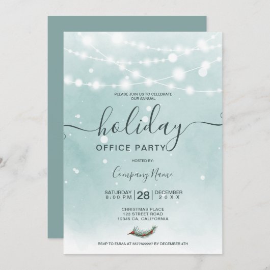 Invitation Vis d'hiver bleu lumières neige (Devant / Derrière)