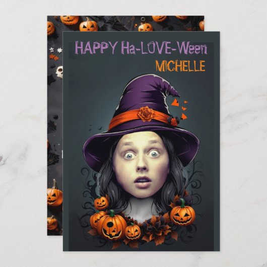 Invitation Visage dans Hole Halloween Witch salutations invit (Devant / Derrière)
