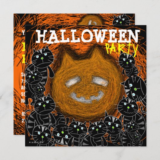 Invitation Visage de chat de citrouille d'invitation de (Devant / Derrière)