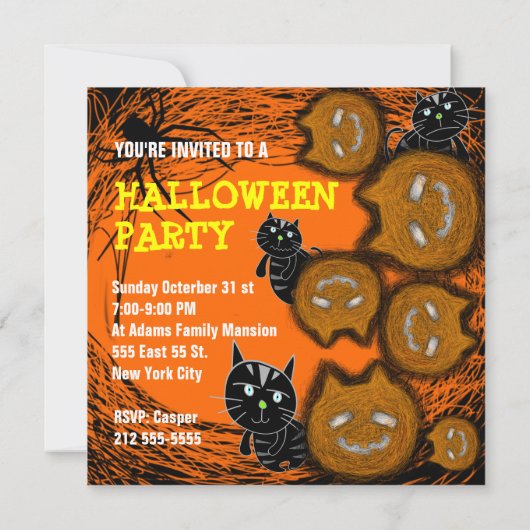 Invitation Visage de chat de citrouille d'invitation de (Dos)