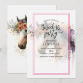 Invitation Visage de cheval avec couronne de fleurs. (Devant / Derrière)