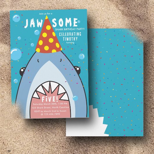 Invitation Visage de Requin Mignon dans l'Océan pour Annivers
