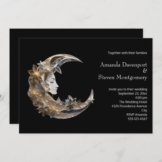 Invitation Visage féminin dans le Mariage de la lune (Devant / Derrière)