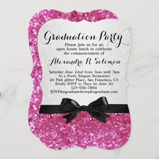 Invitation Visage Parties scintillant rose Bow Graduation Par (Devant / Derrière)