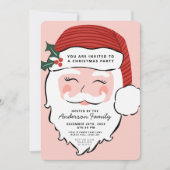 Invitation Visage Père Noël joyeux | Rose et rouge | De Père  (Devant)