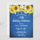 Invitation Visage vintage rustique bleu denim tournesols marg (Devant)