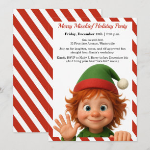 Invitation Visages d'Elf drôles Fête de Noël amusante au Pô
