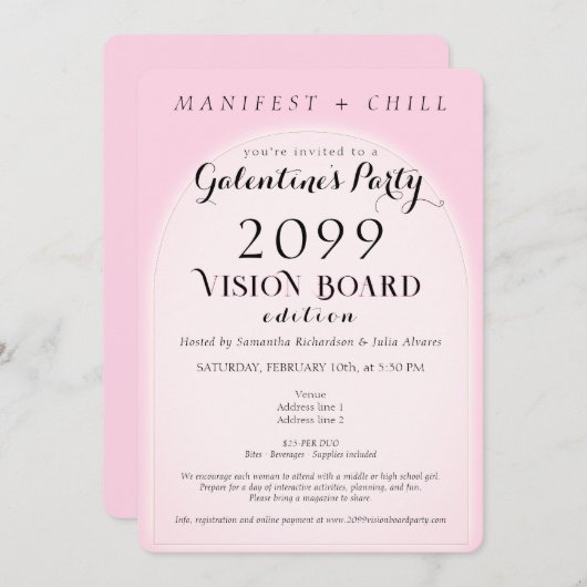 Invitation Vision Board Party Networking Galentine's Party (Devant / Derrière)