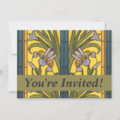 Invitation Vitrail Art Nouveau Fleur d'Iris Bleu Or (Devant)