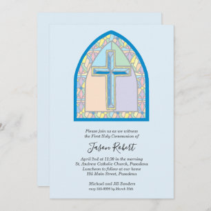 Invitation Vitre en verre coloré bleu Première communion