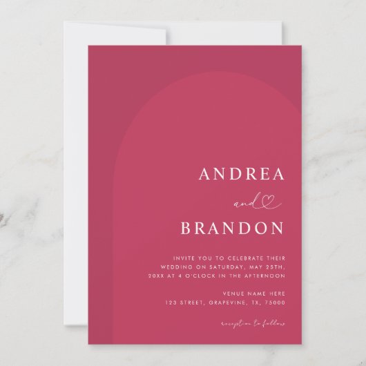 Invitation Viva Magenta Arch Coeur Script tout en un Mariage (Devant)