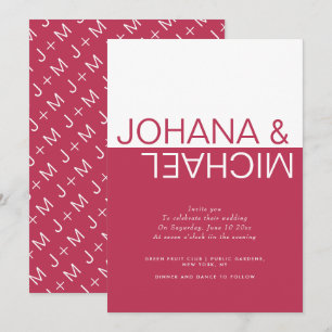 Invitation Viva magenta, bloc de couleur blanche mariage luna