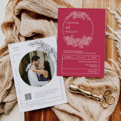 Invitation Viva Magenta Botanical Line Art QR Code Photo