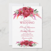 Invitation Viva magenta crimson fleurs bourgognes roses (Devant)