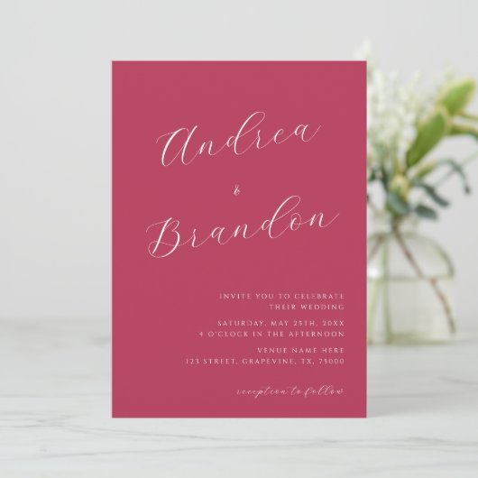Invitation Viva Magenta Delicate Script Qr Code Mariage photo (Debout devant)