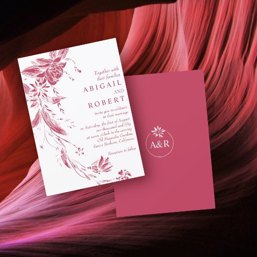 Invitation Viva magenta et mariage de guirlande fleurie blanc