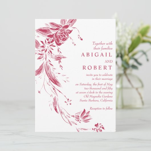 Invitation Viva magenta mariage à code QR (Debout devant)