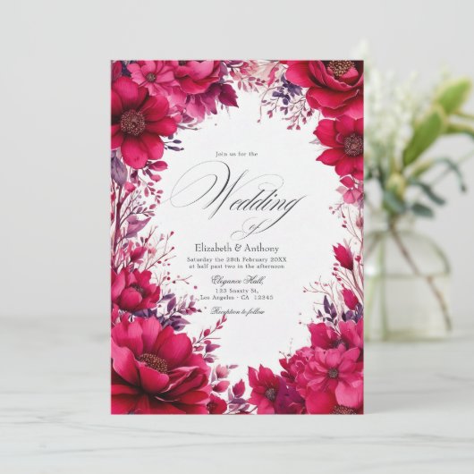 Invitation Viva Magenta Mariage floral romantique (Debout devant)