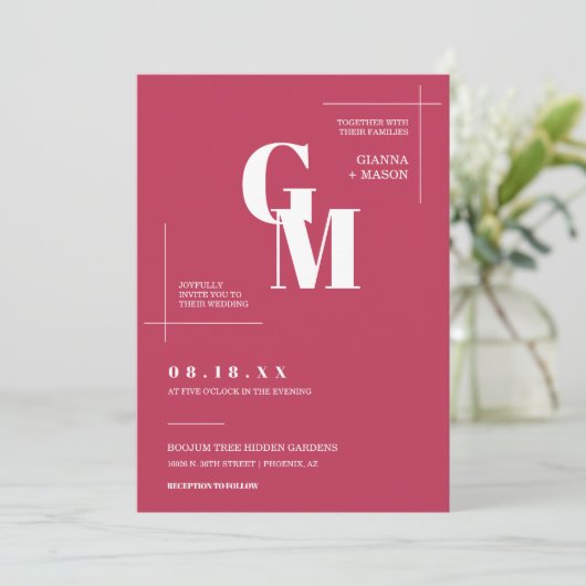 Invitation Viva Magenta Modern Minimal Mariage QR Code Photo (Debout devant)