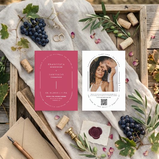 Invitation Viva Magenta Moderne Code QR de Mariage Photo