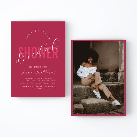 Invitation Viva Magenta Pink Bold Script Fête des mariées pho