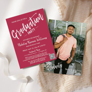 Invitation Viva Magenta QR Code moderne Photo Graduation Part