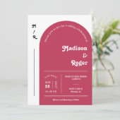Invitation Viva Magenta Retro Arch Photo QR Code RSVP Super (Debout devant)