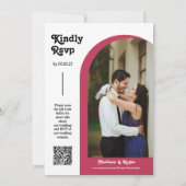 Invitation Viva Magenta Retro Arch Photo QR Code RSVP Super (Dos)
