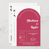 Invitation Viva Magenta Retro Arch Photo QR Code RSVP Super (Devant / Derrière)