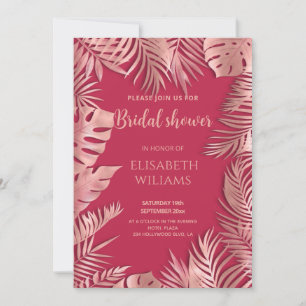 Invitation Viva magenta rose or tropical feuilles romantique