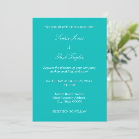 Invitation vive Aqua Mariage QR Code RSVP (Debout devant)