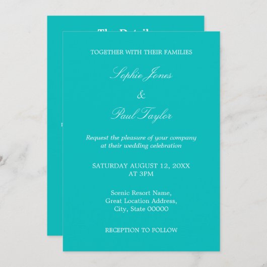 Invitation vive Aqua Mariage QR Code RSVP (Devant / Derrière)