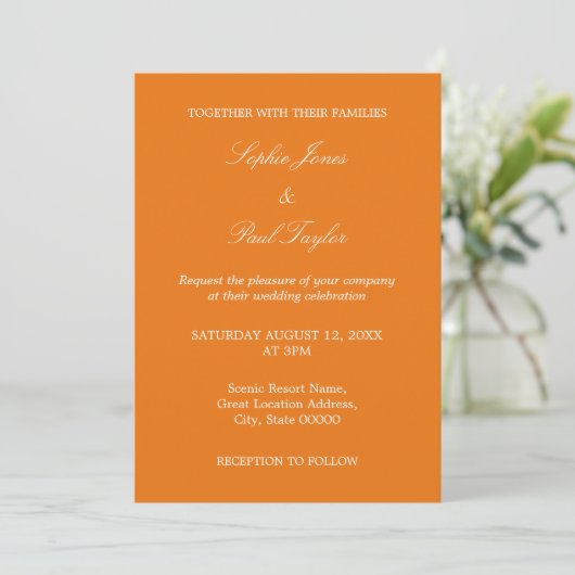 Invitation vive Orange Mariage QR Code RSVP (Debout devant)