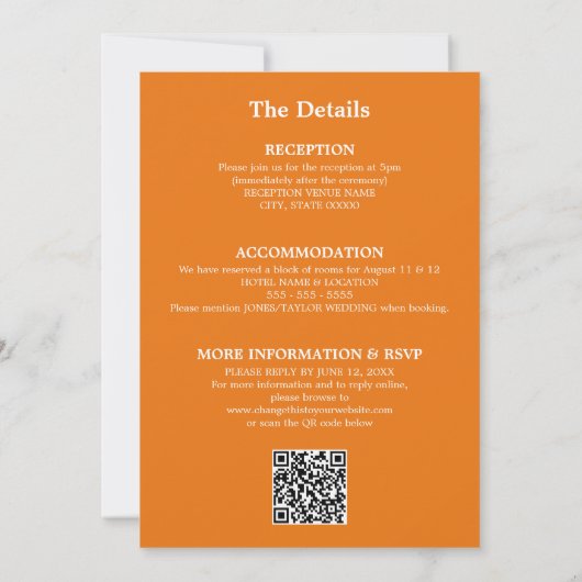 Invitation vive Orange Mariage QR Code RSVP (Dos)