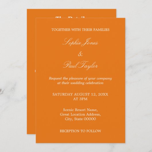 Invitation vive Orange Mariage QR Code RSVP (Devant / Derrière)