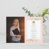 Invitation Vive Pink Greenery Gold Graduation Party Photo en (Debout devant)