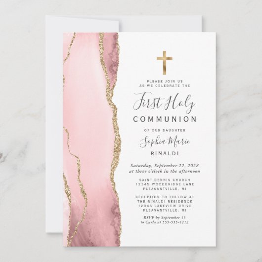 Invitation Vive rose Agate Or Parties scintillant première sa (Devant)