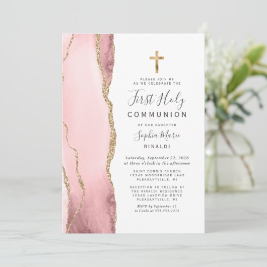 Invitation Vive rose Agate Or Parties scintillant première sa (Debout devant)