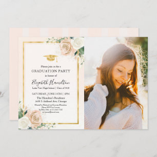 Invitation Vive rose et fiole Gold Floral Grad Party Photo