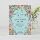 Invitation Vivid Baby shower complexe de fleurs de gribouilli (Debout devant)