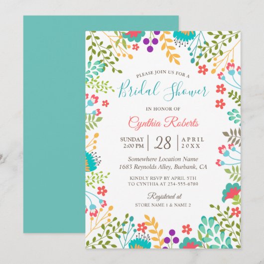 Invitation Vivid Fresh Spring Floral Cute Fête des mariées (Devant / Derrière)