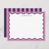 Invitation vivid Pink & Navy Wavy Border Note Card (Devant / Derrière)