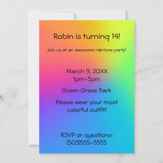 Invitation Vivid Rainbow Ombre fête d'anniversaire (Dos)