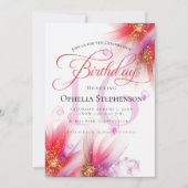 Invitation Vivid Scarlet Lilac Abstrait Floral Anniversaire (Devant)