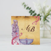 Invitation VIVIEN MONOGRAM parchemin violet pourpre (Debout devant)