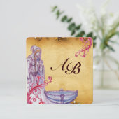 Invitation VIVIEN MONOGRAMME parchemin violet (Debout devant)