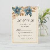 Invitation Vivoire bleu automne fleuron de printemps RSVP (Debout devant)