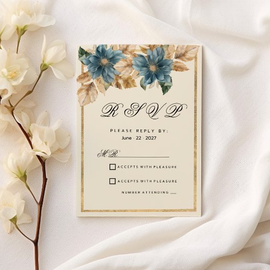 Invitation Vivoire bleu automne fleuron de printemps RSVP